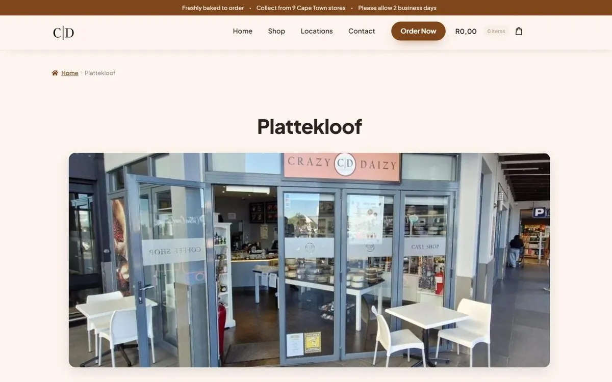 Top of the Crazy Daizy Plattekloof location page