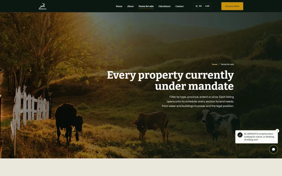 Top of the ERFDEVCO farms for sale page