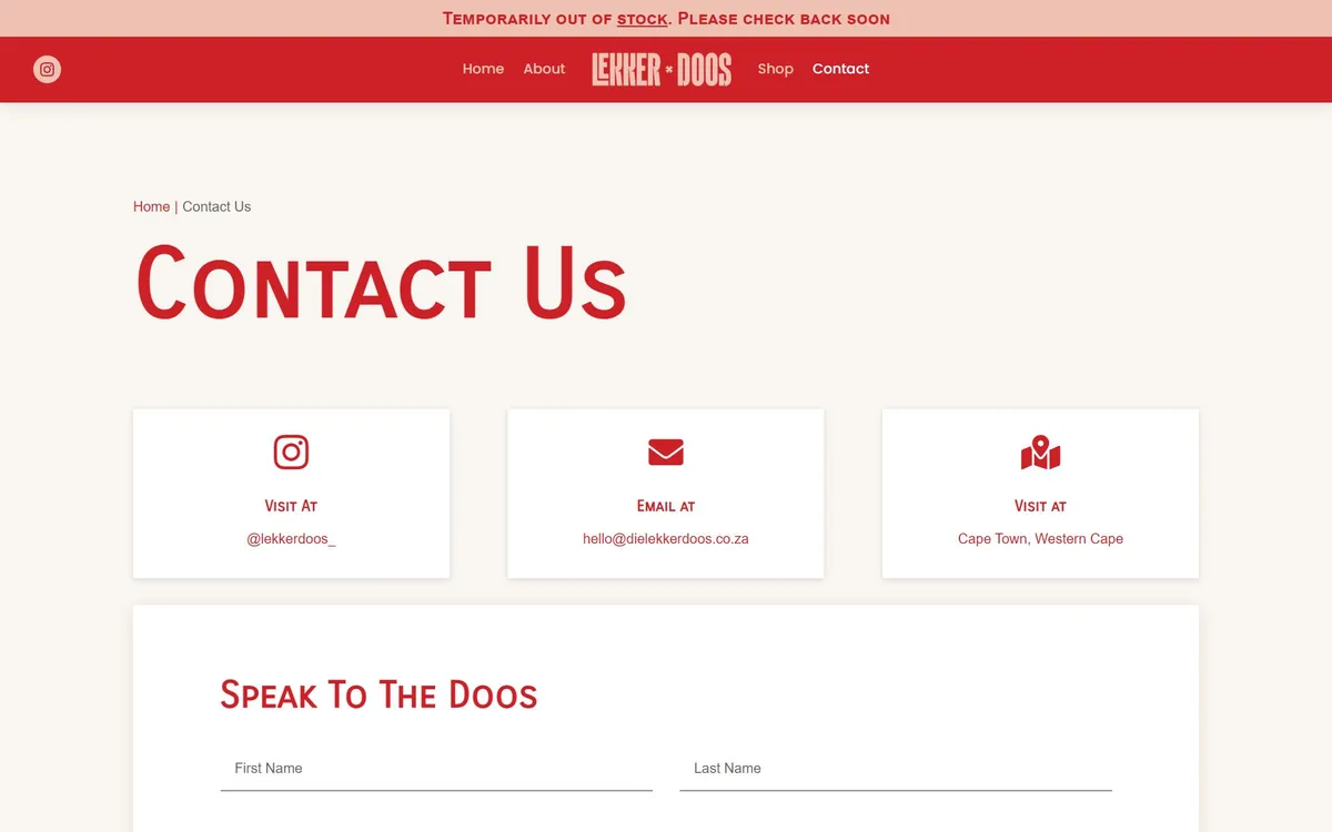 Top of the Lekker Doos contact page