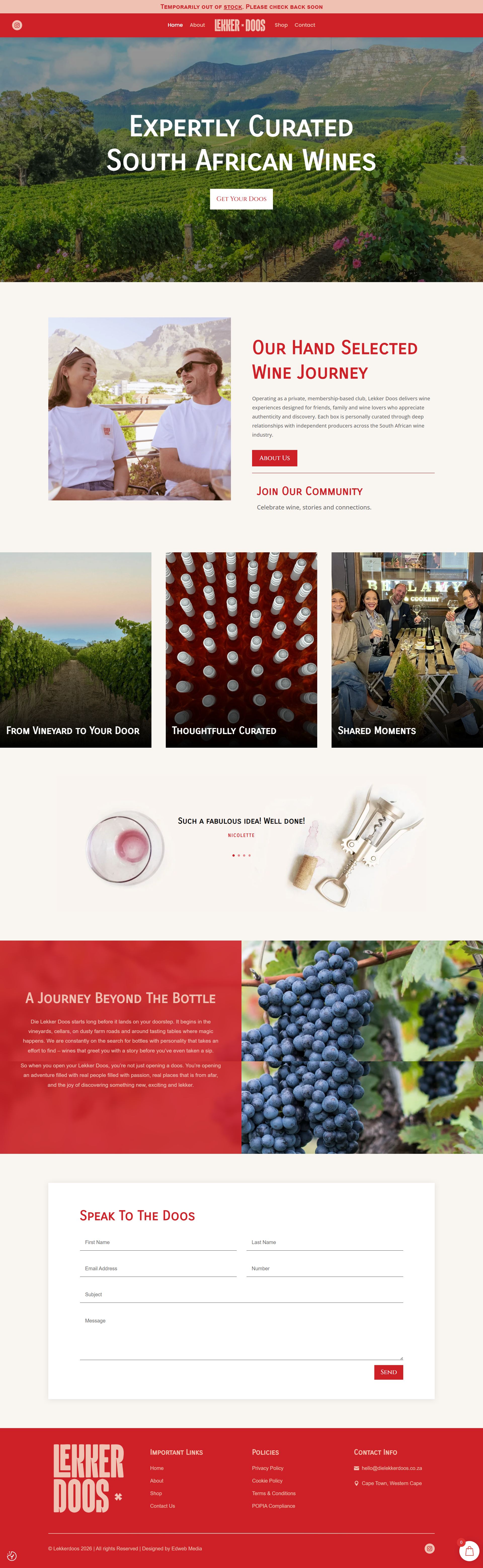 Full scroll of the Lekker Doos homepage, top to bottom