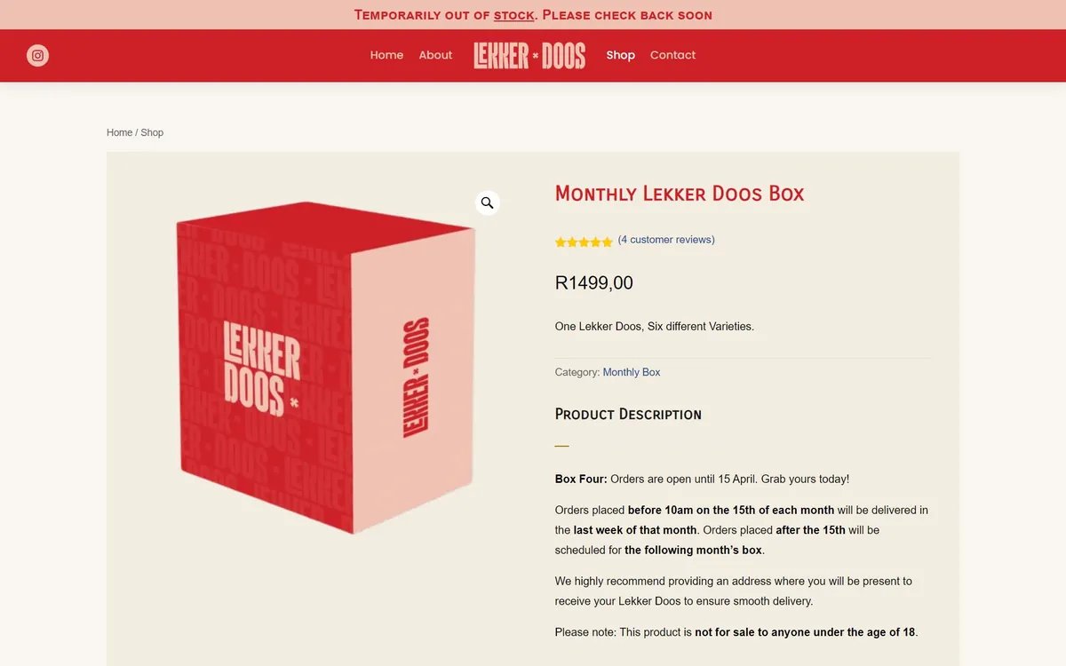 Top of the Lekker Doos shop product page