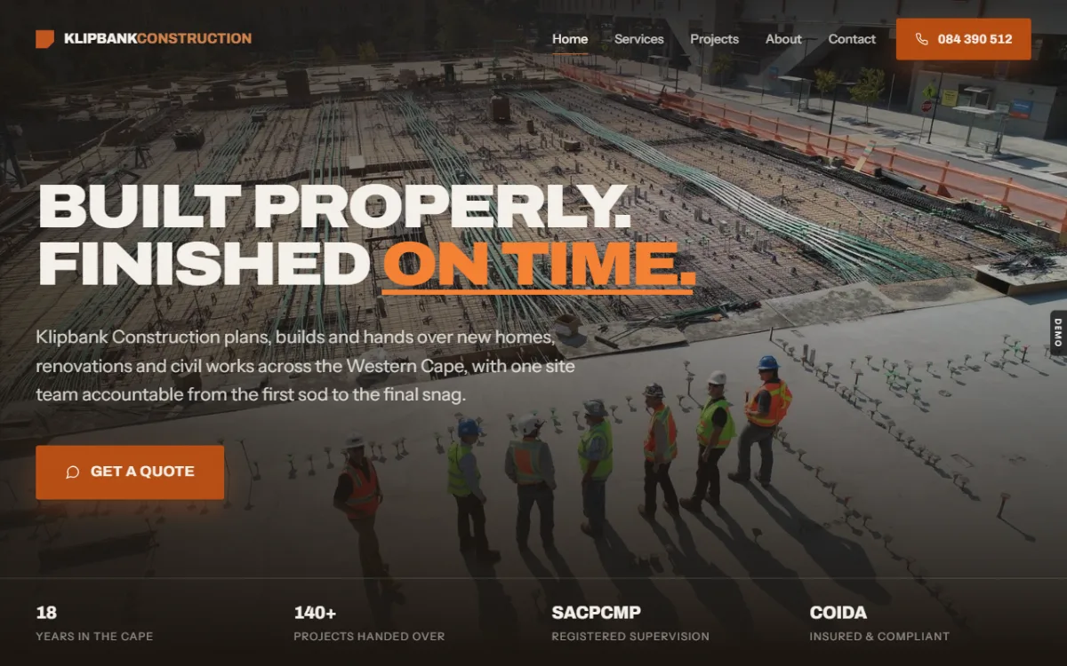 Klipbank Construction demo home page