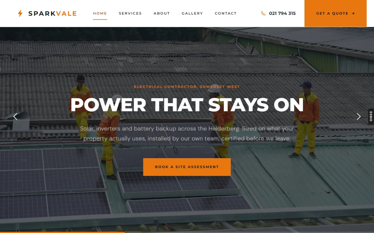 Sparkvale Electrical demo home page