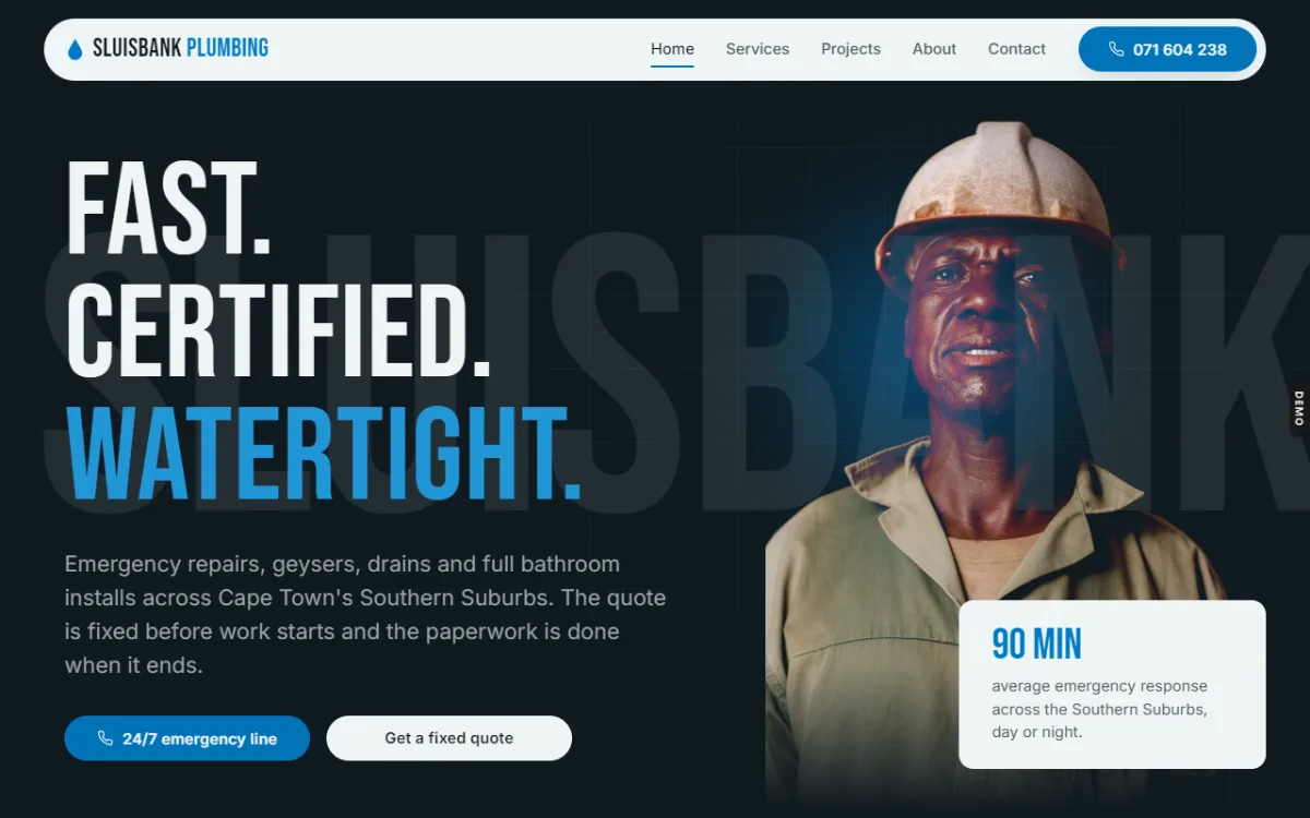 Sluisbank Plumbing demo home page