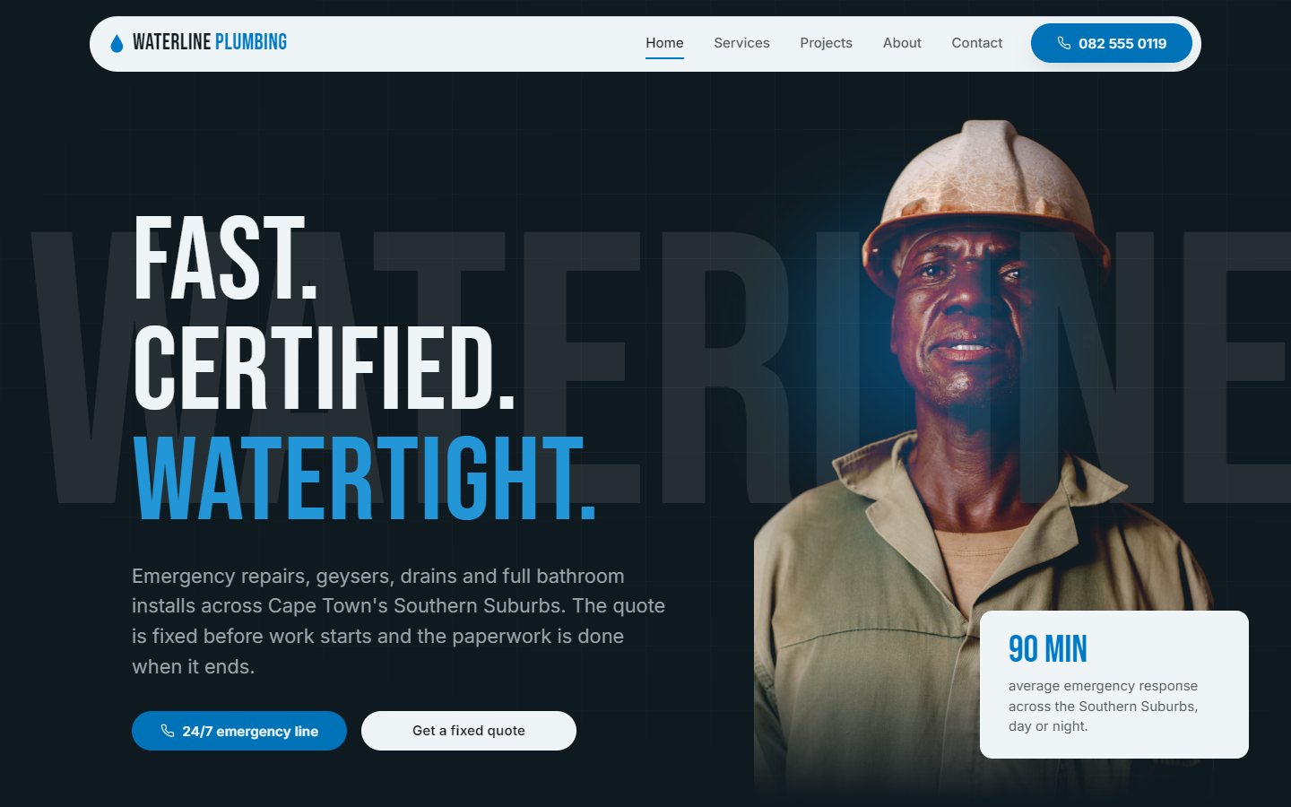 Waterline Plumbing demo website designed by Edweb Media