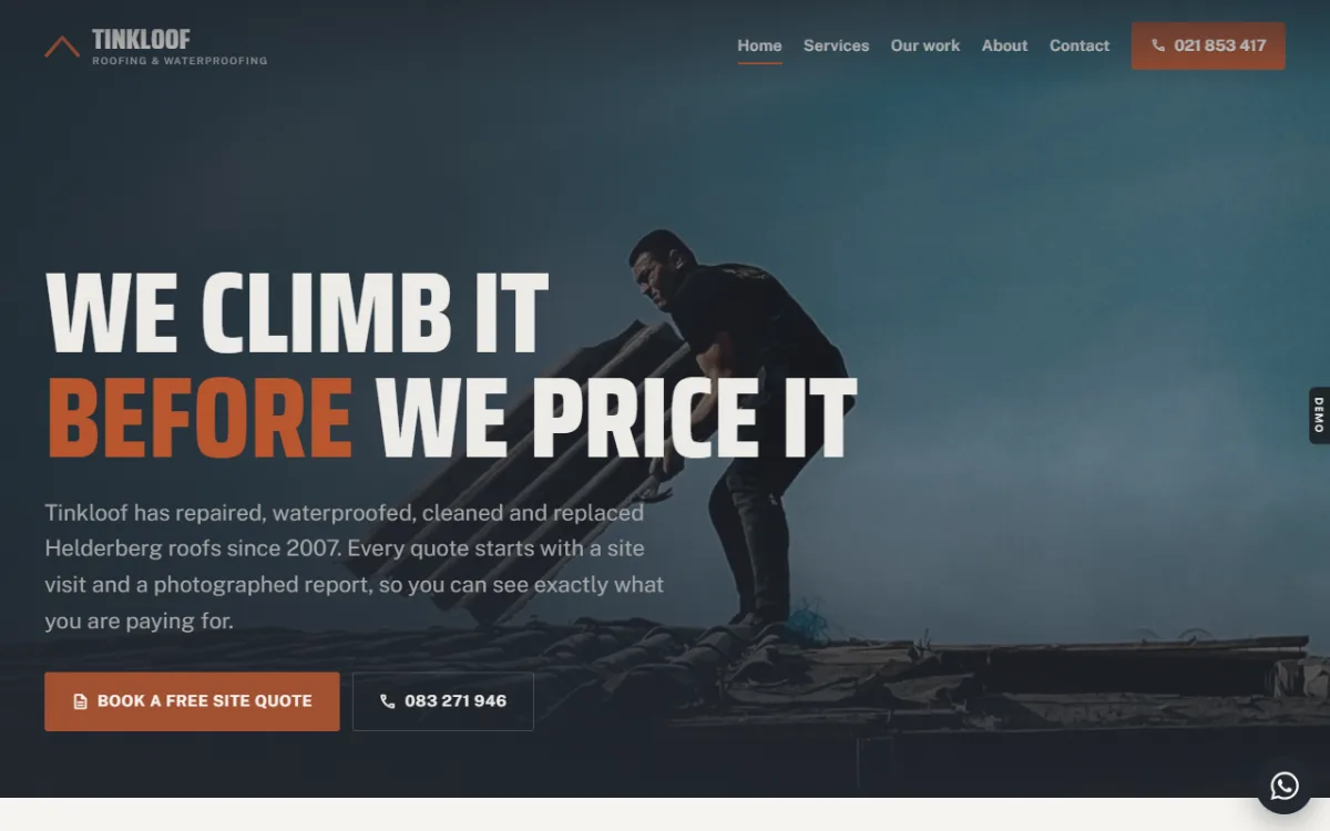 Tinkloof Roofing demo home page