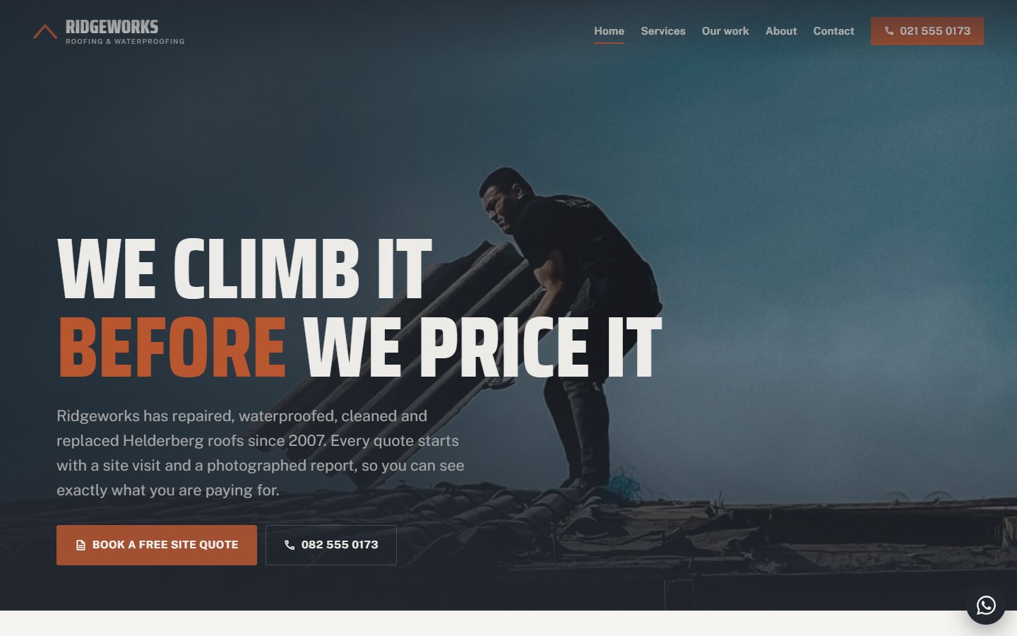 Ridgeworks Roofing demo website designed by Edweb Media
